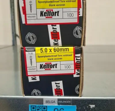 Kelfort spaanplaatschroef 5x60 torx - voldraad 2x 100st – kavel bij Belga Veilingen, Bree