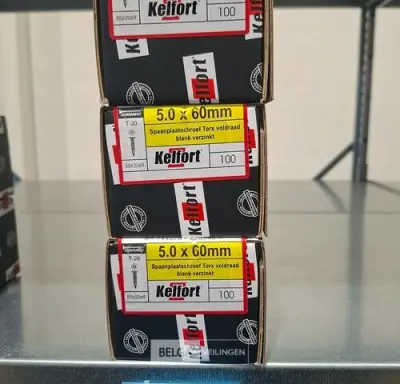 Kelfort spaanplaatschroef 5x60 torx - voldraad 3x 100st – kavel bij Belga Veilingen, Bree