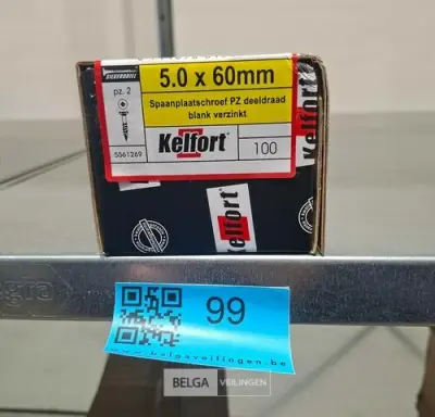 Kelfort spaanplaatschroef 5x60 PZ-2 - deeldraad 100st – kavel bij Belga Veilingen, Bree