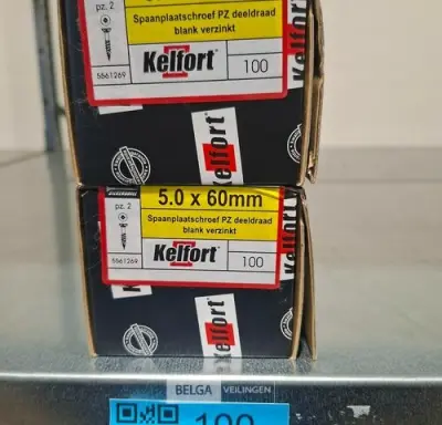 Kelfort spaanplaatschroef 5x60 PZ-2 - deeldraad 2x 100st – kavel bij Belga Veilingen, Bree
