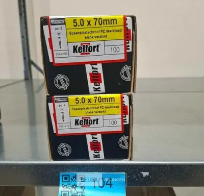Kelfort spaanplaatschroef 5x70 PZ-2 - deeldraad 2x 100st – kavel bij Belga Veilingen, Bree