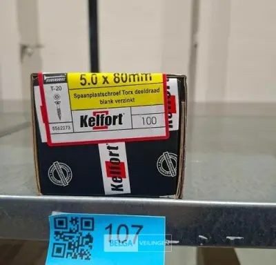 Kelfort spaanplaatschroef 5x80 torx - deeldraad 100st – kavel bij Belga Veilingen, Bree