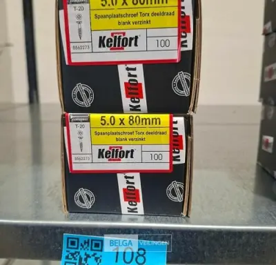 Kelfort spaanplaatschroef 5x80 torx - deeldraad 2x 100st – kavel bij Belga Veilingen, Bree