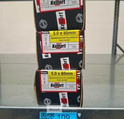 Kelfort spaanplaatschroef 5x80 torx - deeldraad 3x 100st – kavel bij Belga Veilingen, Bree