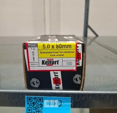 Kelfort spaanplaatschroef 5x80 torx - deeldraad 10x 100st – kavel bij Belga Veilingen, Bree