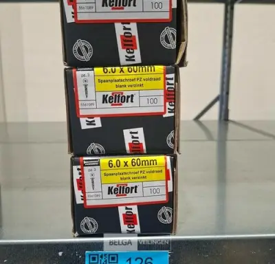 Kelfort spaanplaatschroef 6x60 PZ-3 - voldraad 3x 100st – kavel bij Belga Veilingen, Bree