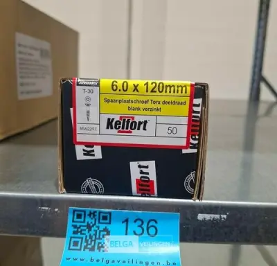 Kelfort spaanplaatschroef 6x120 torx - deeldraad 50st – kavel bij Belga Veilingen, Bree