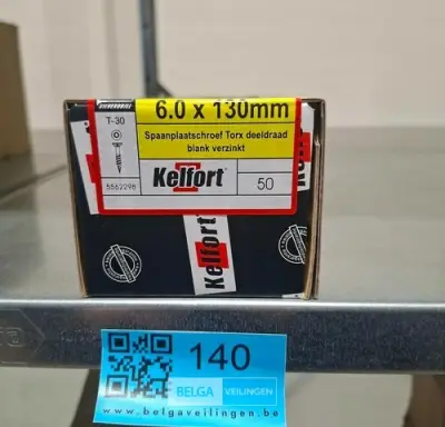 Kelfort spaanplaatschroef 6x130 torx - deeldraad 50st – kavel bij Belga Veilingen, Bree