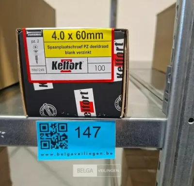Kelfort spaanplaatschroef 4x60 PZ-2 - deeldraad 10x 100st – kavel bij Belga Veilingen, Bree