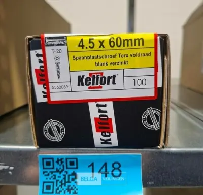 Kelfort spaanplaatschroef 4,5x60 torx - voldraad 10x 100st – kavel bij Belga Veilingen, Bree