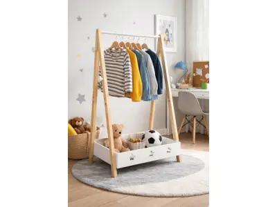 Houten kledinghanger met plank 115cm – kavel bij XL Auctions