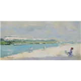 Pierre Dumont – Strandgezicht, gesigneerd linksonder, olieverf op doek, 24 x 48 cm.Herkomst: Kunsthandel Studio2000, Blaricum – kavel bij Venduhuis De Eland
