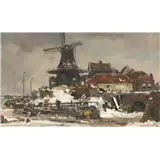 Frans Langeveld – Wintergezicht met boten en molen, gesigneerd en gedateerd '19 rechtsonder, olieverf op doek, 50.5 x 81.5 cm – kavel bij Venduhuis De Eland