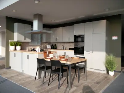 Showroomkeukens 4 st excl. en 1 badkamer Dovy Brugge (85/2026) – veiling bij Venalis, Brugge