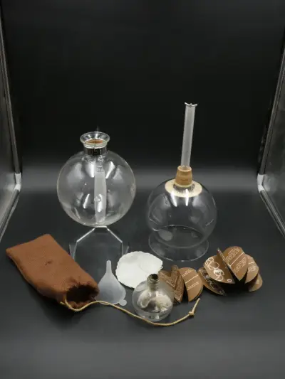 Vintage Hellem glazen koffiezetapparaat met accessoires – kavel bij De Kringwinkel, Heverlee