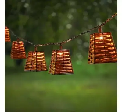 8x Solar Lichtsnoer met Rieten Mandjes, Specilights, 2147483647, bruin – kavel bij Onlineveilingmeester
