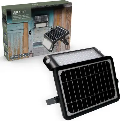 2x Teho Solar Schijnwerper met Bewegingssensor - 10W - 1080LM - IP65, Leds Light, 2147483647, zwart – kavel bij Onlineveilingmeester