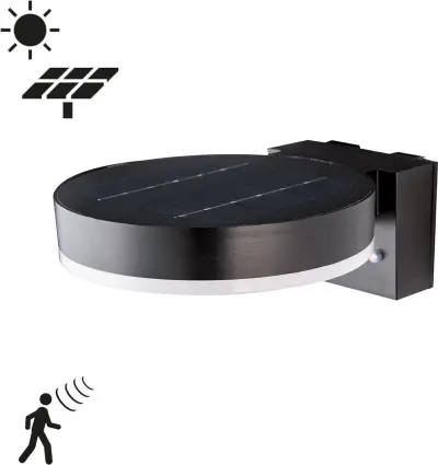 outdoor wandlamp solar met sensor rond - 600LM - 2700K, Leds Light, 2147483647, zwart – kavel bij Onlineveilingmeester