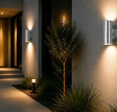 4 x Buiten Wandlamp Up & Down – 2xGU10 – Mat Chroom – IP44 – MANOLYA-2 – kavel bij Belga Veilingen