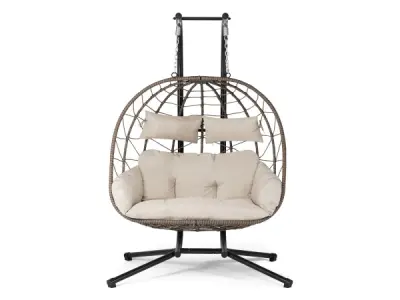 Juskys Polyrotan Dubbele Hangstoel Aria - Beige – kavel bij XL Auctions