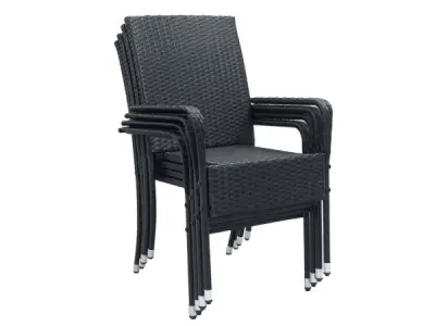 Polyrotan Tuinstoelen Yoro - 4-delig - Zwart - Stapelbaar – kavel bij XL Auctions