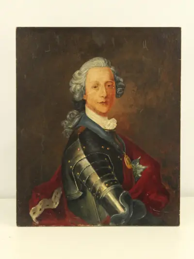 Antiek olieverfschilderij op houten paneel – Portret van een edelman in harnas – kavel bij De Kringwinkel, Antwerpen