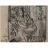 Corneille – Vrouw aan tafelgeannoteerd, gesigneerd en gedateerd Corneille '45 linksonderzwartkrijt op papier16 x 20,5 cm.Noot: op verso voorzien va… – kavel bij Van Spengen