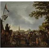 Abraham van Calraet – Legerkamp nabij Bredagesigneerd met initialen AC op ton linksonder (aangezet)olieverf op paneel 49,8 x 51,8 cm – kavel bij Van Spengen