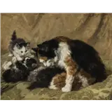Henriëtte Ronner-Knip – Moederpoes met haar vijf kittensgesigneerd en gedateerd Henriette Ronner 94 rechtsbovenolieverf op doek43 x 55 cm – kavel bij Van Spengen