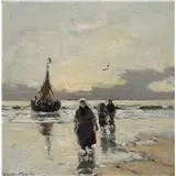 Gerhard Morgenstjerne Munthe – Vissers met bomschuit op het strand in de avondschemeringgesigneerd en gedateerd G.M – kavel bij Van Spengen