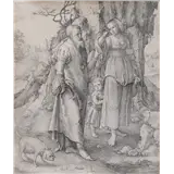 Lucas van Leyden – Abraham Verstoot Hagar gemonogrammeerd L en gedateerd 1516 in de plaat middenonderetspapier met watermerk gekroonde kan123 x 148 mm – kavel bij Van Spengen