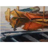 Leo Gestel – Roeibootjes op de Amstelniet gesigneerdolieverf op doek25 x 32,5 cm.Herkomst: Kunsthandel Dolf D – kavel bij Van Spengen