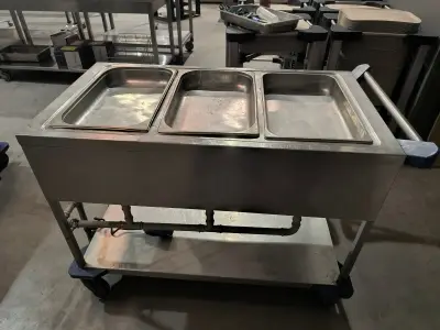 Een elektrische BLANCO-drievoudige „bain-marie“-kar van roestvrij staal – op wieltjes (63x123x90) – kavel bij Auctionline, Anderlecht
