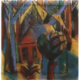 Gerrit Benner – Huisje in het bosgesigneerd Benner rechtsonderkrijt en pastel30 x 30 cm – kavel bij Van Spengen