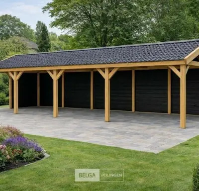 Zadeldak douglas, afm 1220x400x325cm BxDxH in cm – kavel bij Belga Veilingen, Lummen