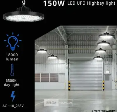 5 x LED Highbay UFO PRO 150W – Instelbaar 60% / 80% / 100% – 6500K – WEB-150 – kavel bij Belga Veilingen
