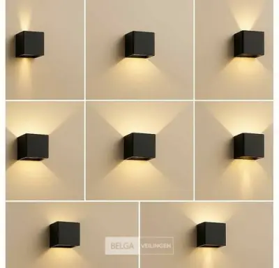 6 x Wandlamp – Tweerichtings LED – Kubus – 2 x 5W – Zwart – kavel bij Belga Veilingen