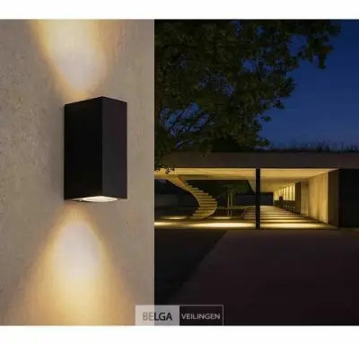 10 x Buiten Wandlamp – GU10 – Rechthoek – Dubbele Lichtuitgang – IP65 – Zwart – kavel bij Belga Veilingen