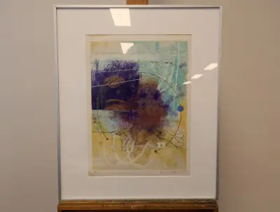 Abstract ingelijste kleurenlitho met cirkelmotief – kavel bij GSD Auctions, Zoeterwoude