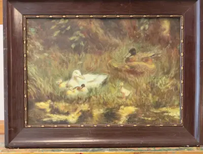 Olieverfschilderij eenden met Kuikens – kavel bij GSD Auctions, Zoeterwoude