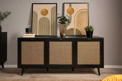 5 x Dressoir Daka 150cm 3 deuren - zwart/beige – kavel bij Openbare Verkopen, Beveren-Leie