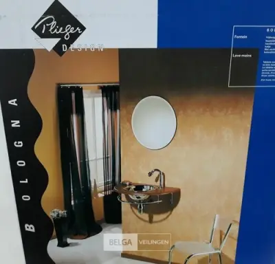1 x Wasbak inox houten blad chrome sifon – kavel bij Belga Veilingen, Oudsbergen