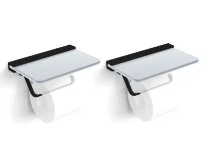 2x Beaux closetrolhouder met glazen planchet Ulis mat zwart – kavel bij XL Auctions