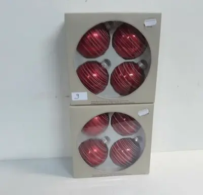 2 x Kerstballen glas 4 stuks rood – kavel bij Belga Veilingen, Oudsbergen