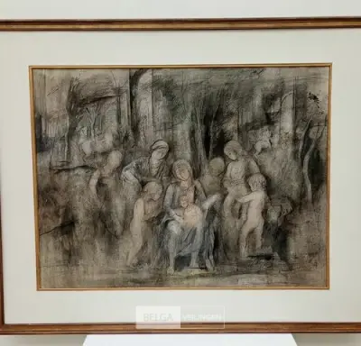 Pastel schilderij op papier, Jules Van Ael, moeder en kind – kavel bij Belga Veilingen