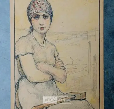 Heliogravure, Armand Rassenfosse, Arbeidersvrouw – kavel bij Belga Veilingen