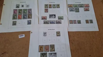 Belgische postzegels, Diverse historische postzegels op 4 albumbladen – kavel bij Goeiendeal