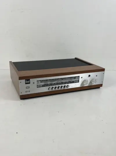 Stereo tuner Dual CT 12 vintage hifi-apparaat uit de jaren zestig met warme houten kast en geborsteld aluminium front – kavel bij De Kringwinkel, Oostkamp