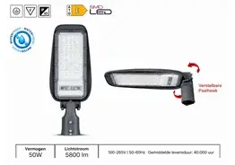 10 x LED Straatlamp 50W – 6400K Koud Wit - Grijs – IP65 – FLORIDA-50 – kavel bij Desvo Veilingen