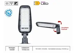 5 x LED Straatlamp 100W – 6400K Koud Wit - Grijs – IP65 – FLORIDA-100 – kavel bij Desvo Veilingen
